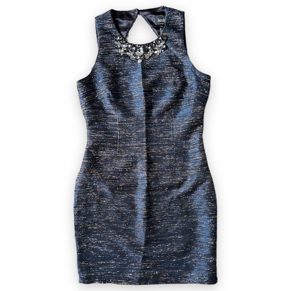 Laundry by Shelli Segal Dress 10 Midnight Blue Sparkly Rhinestone NWT Defects